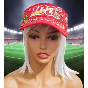 San Francisco 49ers Red Visor Cap design with Logo and rhinestones
